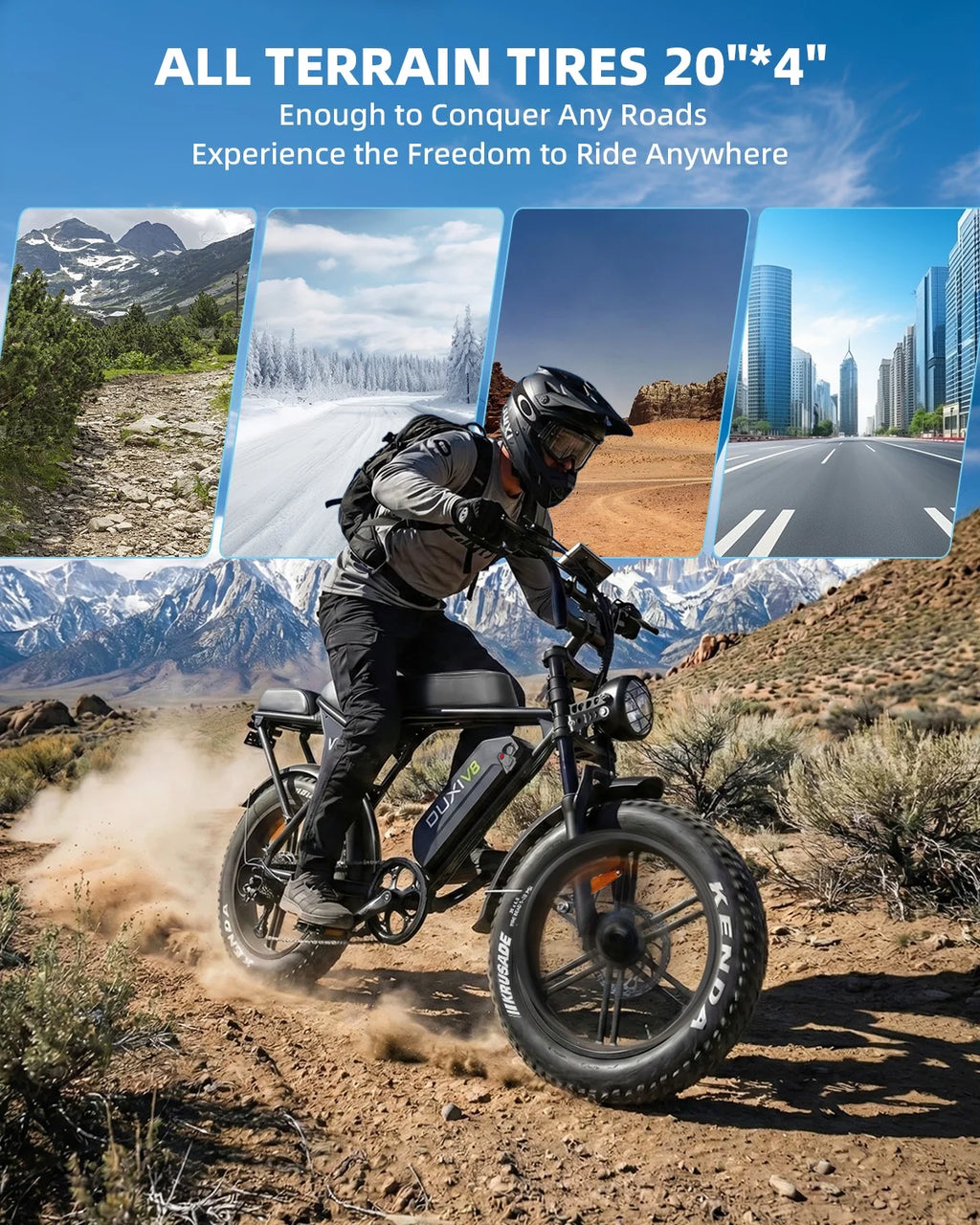 V8 Electric Bike for Adults, Ebike Moped Style with 1000W Peak Motor 48V 15Ah Battery, 20'' Fat Tire E Bike, Dual Disc Brakes Mountain Bike for Commuting & Off-Road, E-Bike UL2849