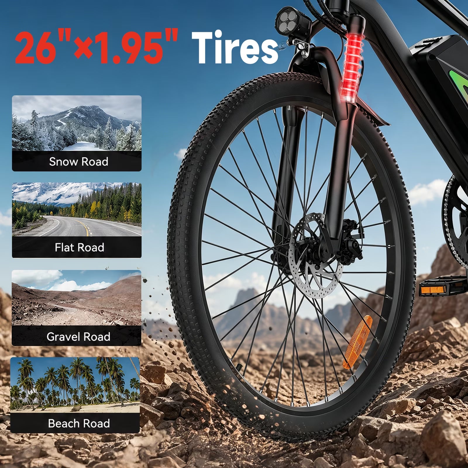 750W Peak Electric Bike Adult,26" Mountain Bicycle Professional,Front Dual Shock Absorption Ebike,Up 20MPH,55 Miles,36V 10.4AH Nonremovable Battery,Black