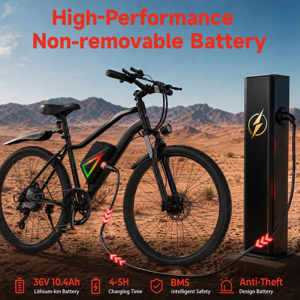 750W Peak Electric Bike Adult,26" Mountain Bicycle Professional,Front Dual Shock Absorption Ebike,Up 20MPH,55 Miles,36V 10.4AH Nonremovable Battery,Black