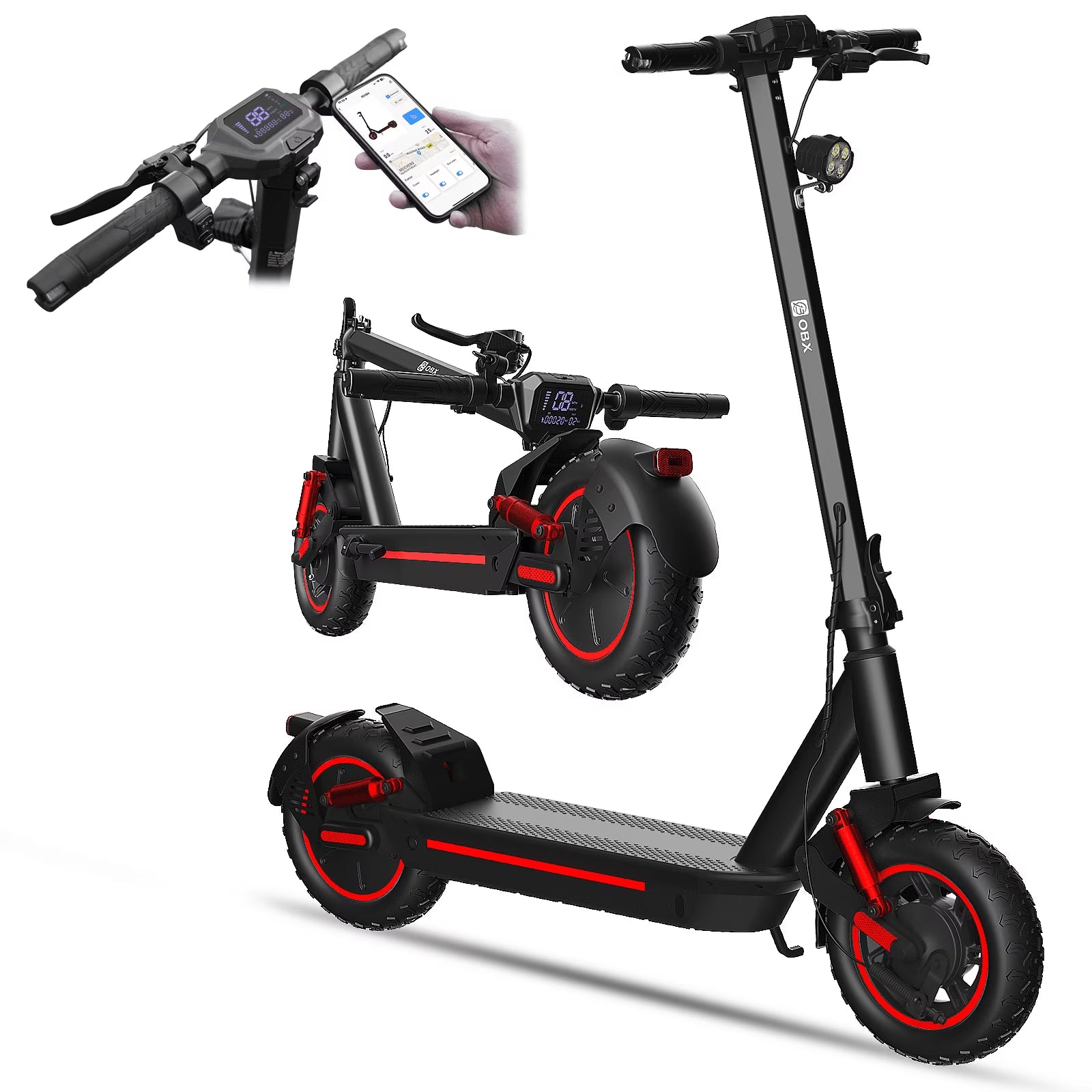 OBX 1200W Smart Electric Scooter for Adults, 30 MPH & 35 Miles Range, 10" Pneumatic Tires, Foldable Off-Road E-Scooter with App Control, Turn Signals,Ul Certified