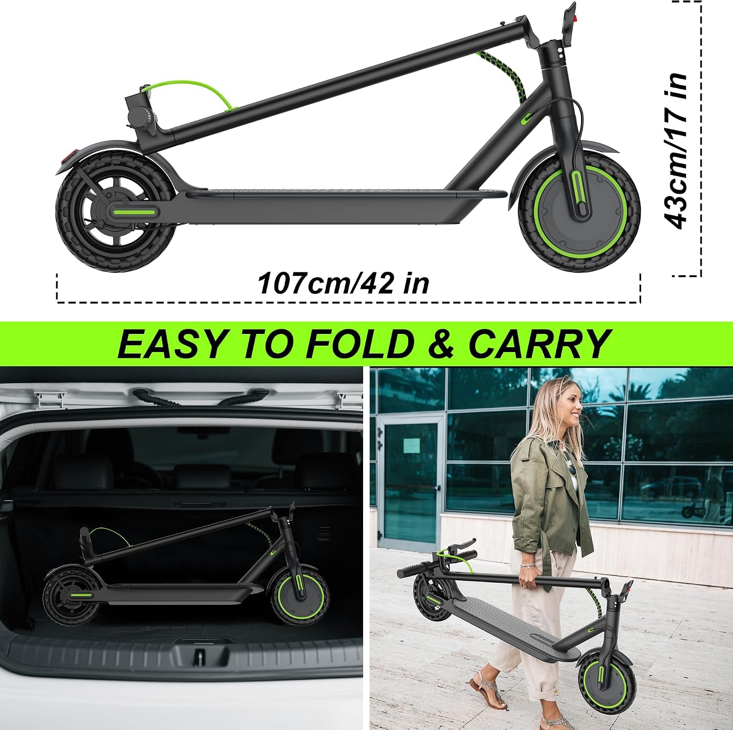 Electric Scooter for Adults, Folding E Scooter with 250W-500W Motor 16-24 Mph Top Speed, Max 15-60Miles Long Range,Commuting Scooters with 6.5''/8.5''/10''/14'' Tires, Dual Brakes