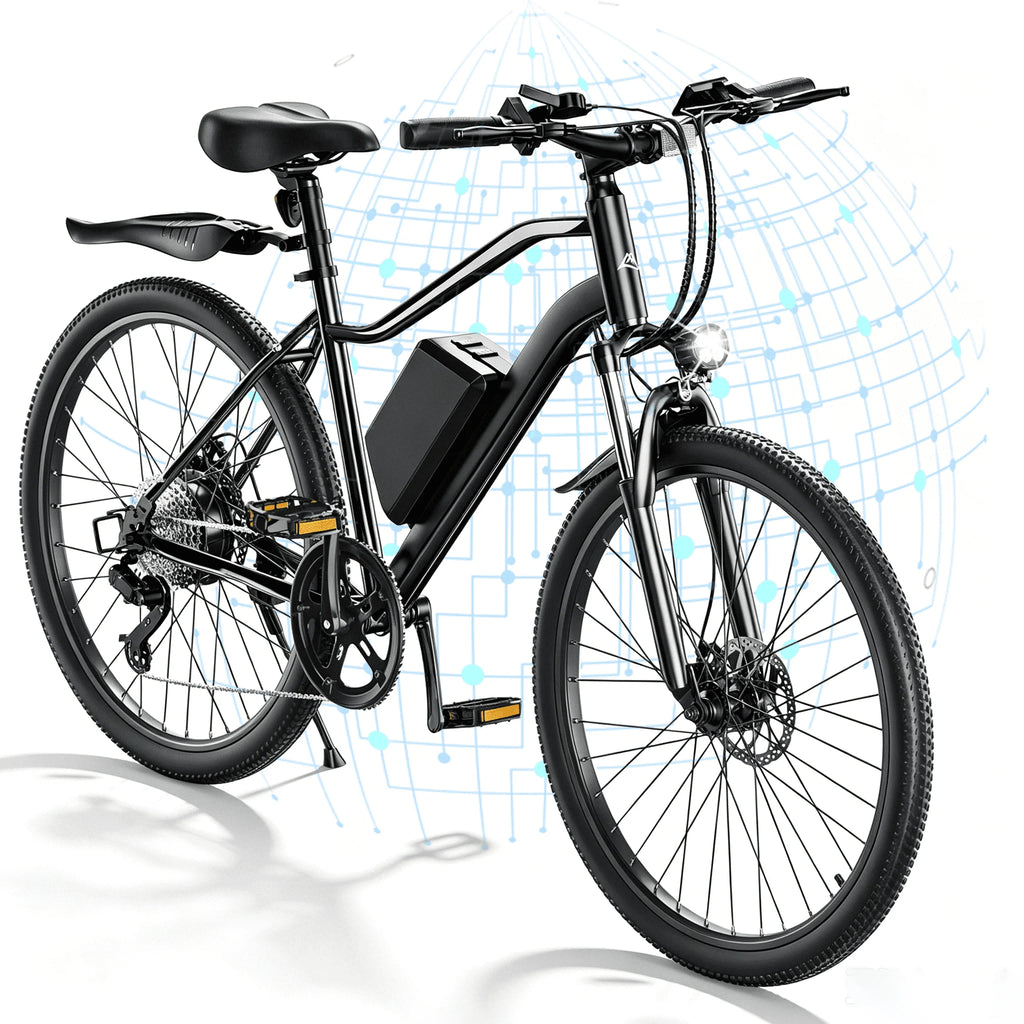 750W Peak Electric Bike Adult,26" Mountain Bicycle Professional,Front Dual Shock Absorption Ebike,Up 20MPH,55 Miles,36V 10.4AH Nonremovable Battery,Black