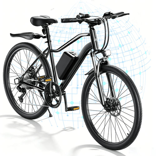 750W Peak Electric Bike Adult,26" Mountain Bicycle Professional,Front Dual Shock Absorption Ebike,Up 20MPH,55 Miles,36V 10.4AH Nonremovable Battery,Black