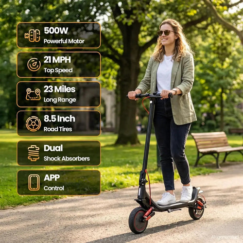 E-Scooter 500W–1200W – Pieghevole, fino a 28 MPH.