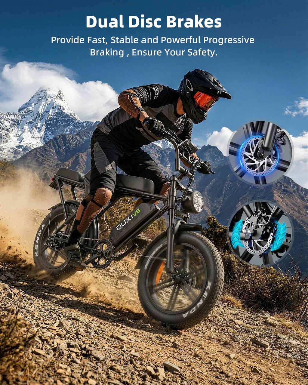 V8 Electric Bike for Adults, Ebike Moped Style with 1000W Peak Motor 48V 15Ah Battery, 20'' Fat Tire E Bike, Dual Disc Brakes Mountain Bike for Commuting & Off-Road, E-Bike UL2849